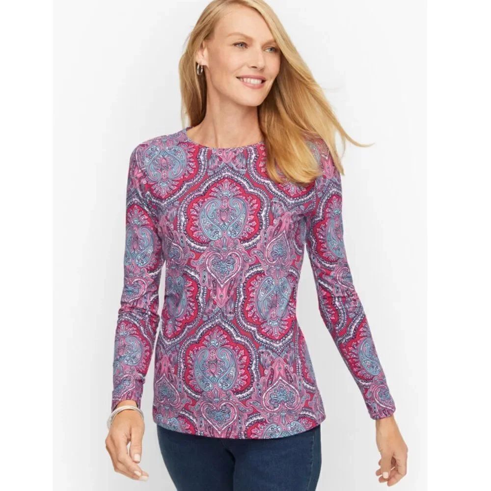 Talbots Classic Cotton Crewneck Tee in Mod Paisley Size XLP